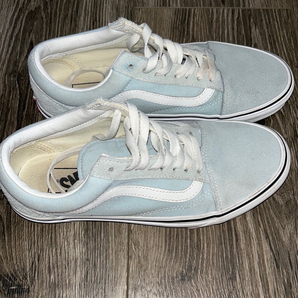 Vans women size 8 baby blue/ true white. Old skool vans